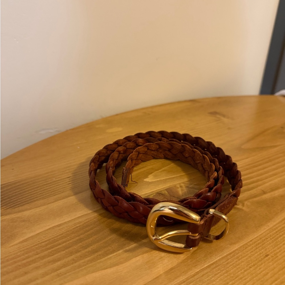 Vintage Braided Leather Belt with Gold Buckle